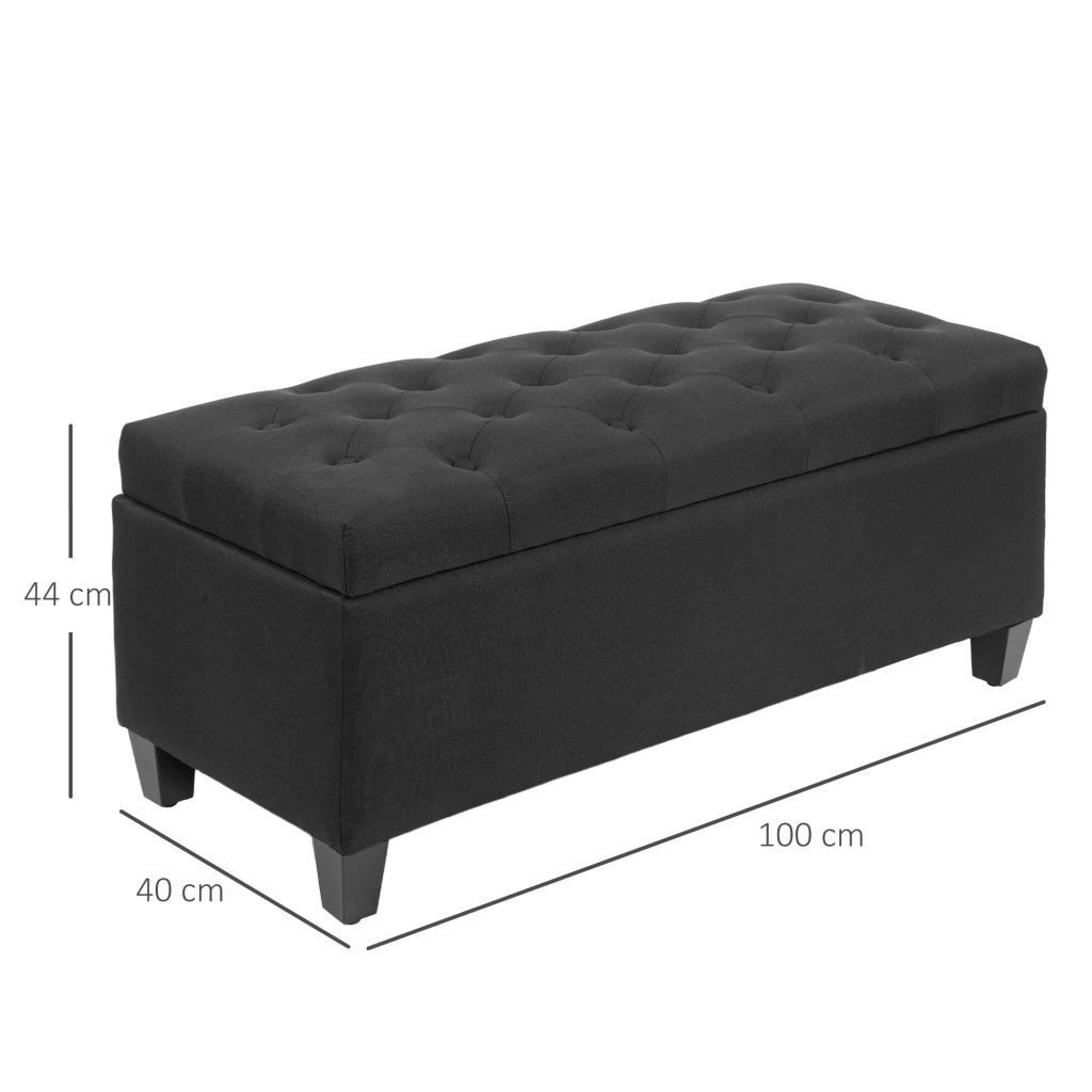 Panca imbottita con contenitore, seduta apribile, nero, 100 x 40 x 44 cm