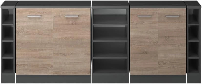 Set di mobili sottotetto Rion, Sonoma, 210 cm Set di 5 carcasse armadio profondità 60 cm, adatto per il salvaspazio sotto tetti spioventi