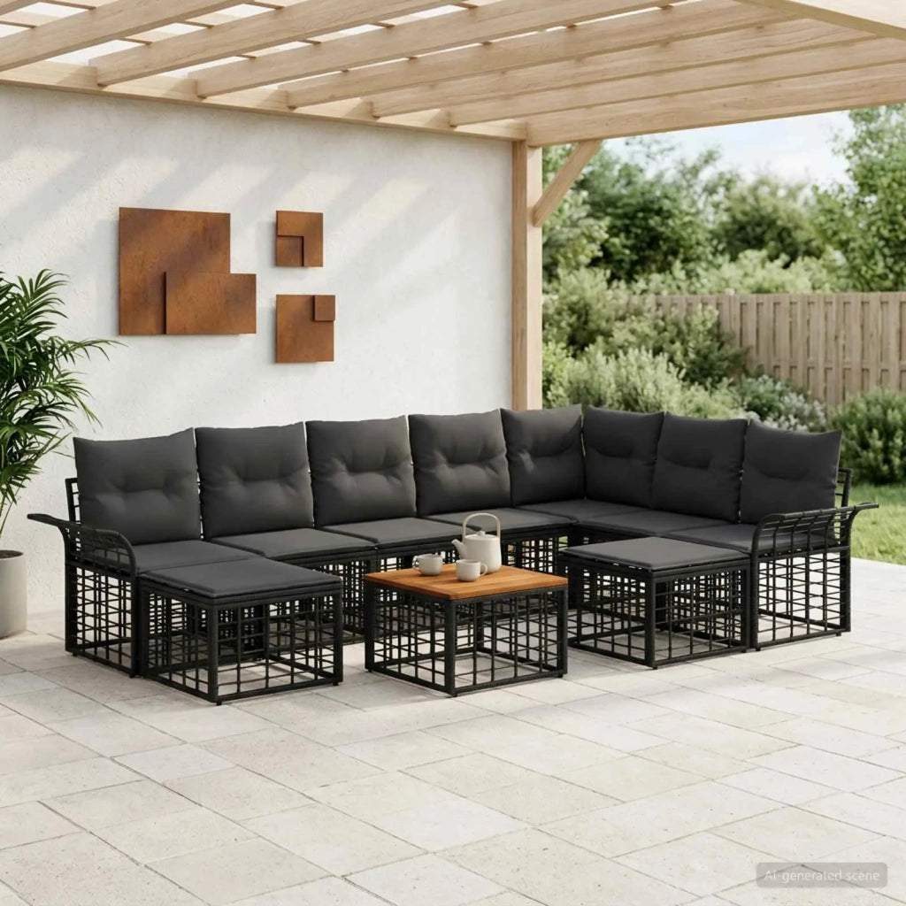 Set di divani da esterno 10 pcs Nero e Grigio scuro Poliestere 3437815