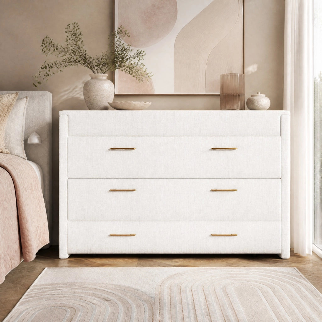 Letto a scomparsa 140 × 200 cm con cassetto e prese USB e Type-C rivestito in lino beige