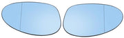 Specchio laterale riscaldato - Blu tintato - Inclusa la piastra di supporto - 1 coppia - Montaggio per B-MW - Dimensioni 18 x 10 cm - Vetro specchietto