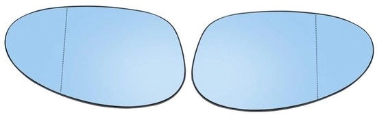 Specchio laterale riscaldato - Blu tintato - Inclusa la piastra di supporto - 1 coppia - Montaggio per B-MW - Dimensioni 18 x 10 cm - Vetro specchietto