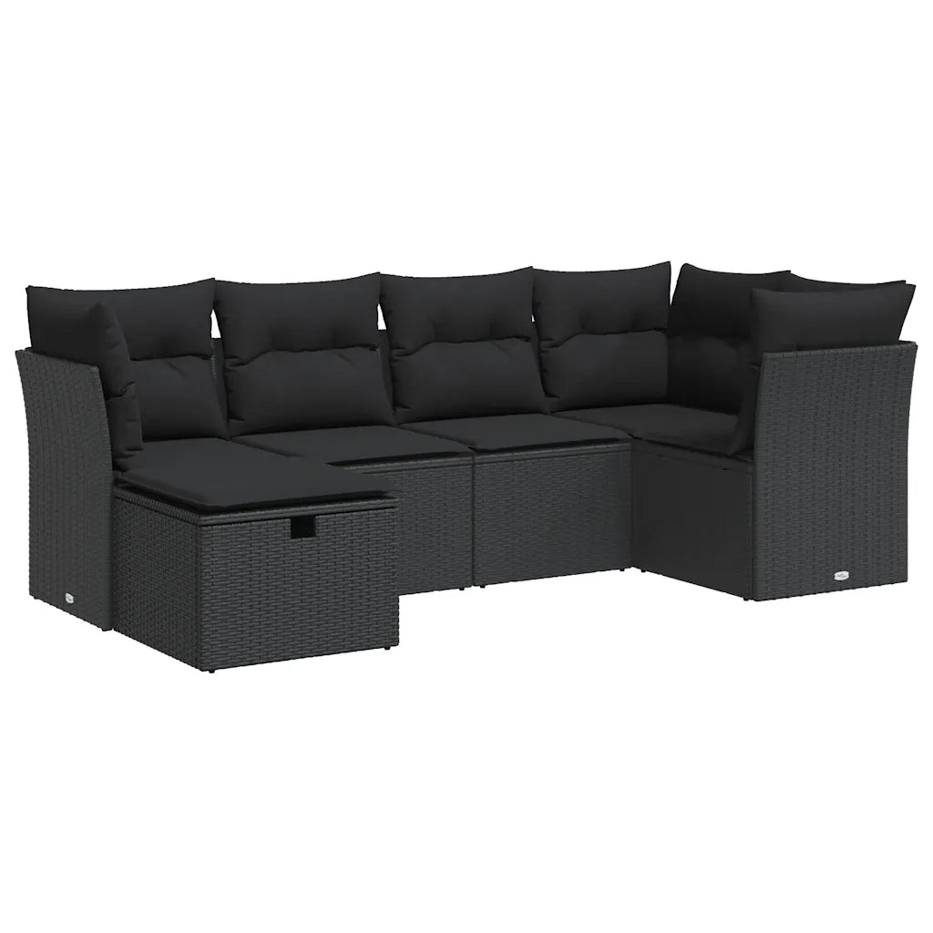 Set Divano da Giardino 6 pz con Cuscini Nero in Polyrattan 3325281