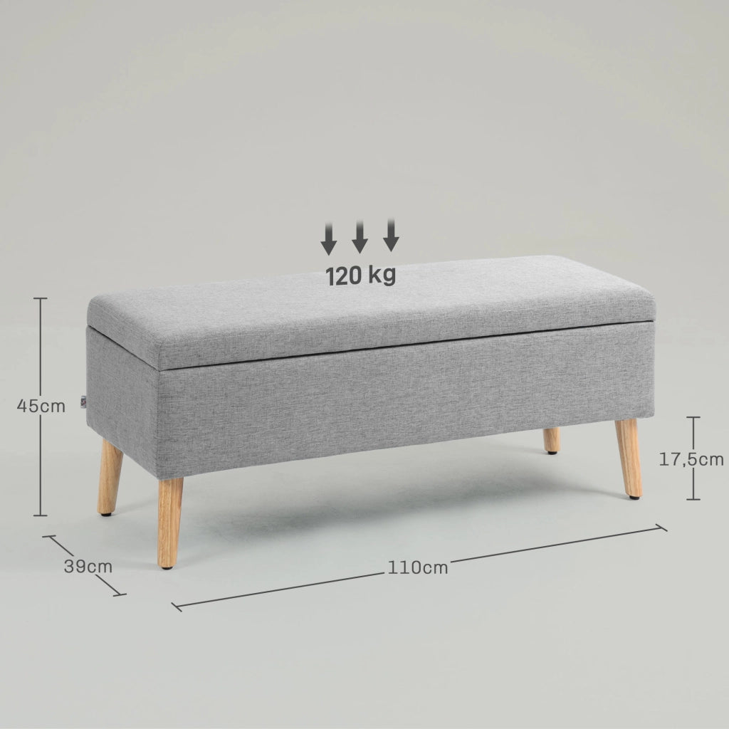 Panca contenitore imbottita con vano portaoggetti e seduta morbida in poliestere grigio 110 × 39 × 45 cm