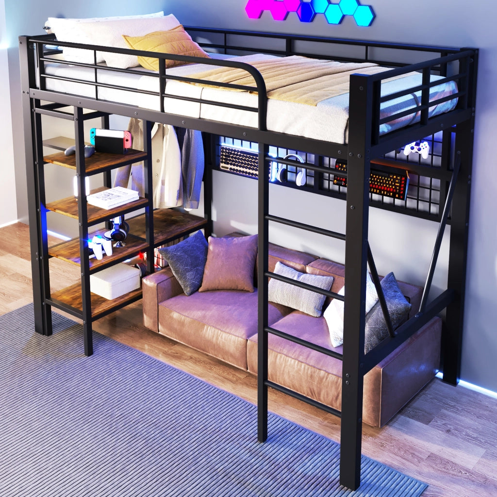 LETTO a soppalco 90x200 cm in metallo e MDF nero