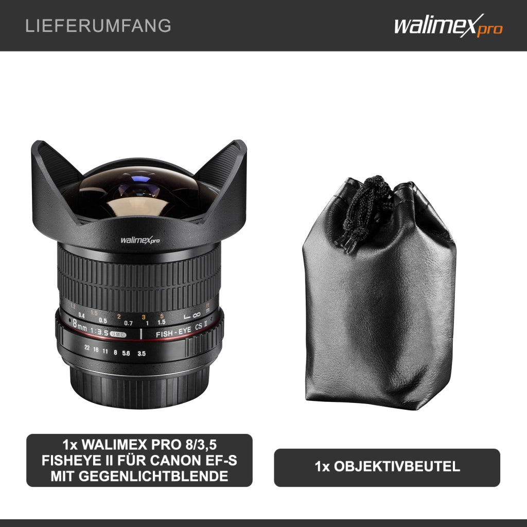 Obiettivo fisheye 8 mm II, compatibile con Canon EF-S, Lente fish eye grandangolare con angolo di campo di 167°, per sensore APS-C