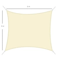 Vela Ombreggiante Rettangolare 4x6m, Tenda da Sole per Esterno in Poliestere Anti UV Traspirante Bianco Crema