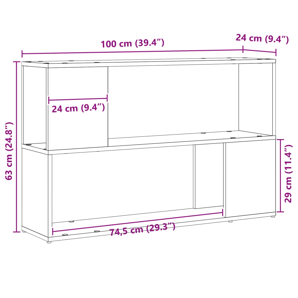 Libreria  Nero Rovere 100x24x63 cm in Legno Ingegnerizzato