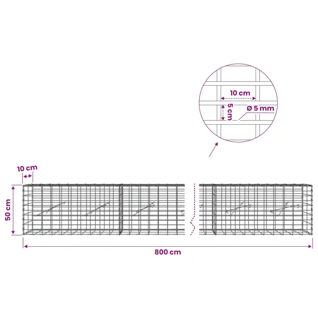 Gabione con Filo da 5 mm e Rete da 5x10 cm 800x10x50 cm 3464434
