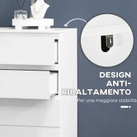 Cassettiera 6 Cassetti con Design Antiribaltamento, in Truciolato, 80x39x115 cm, Bianco