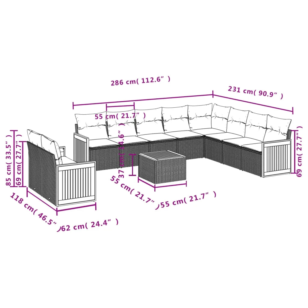 Set Divani da Giardino 11 pz con Cuscini in Polyrattan Nero 3227798