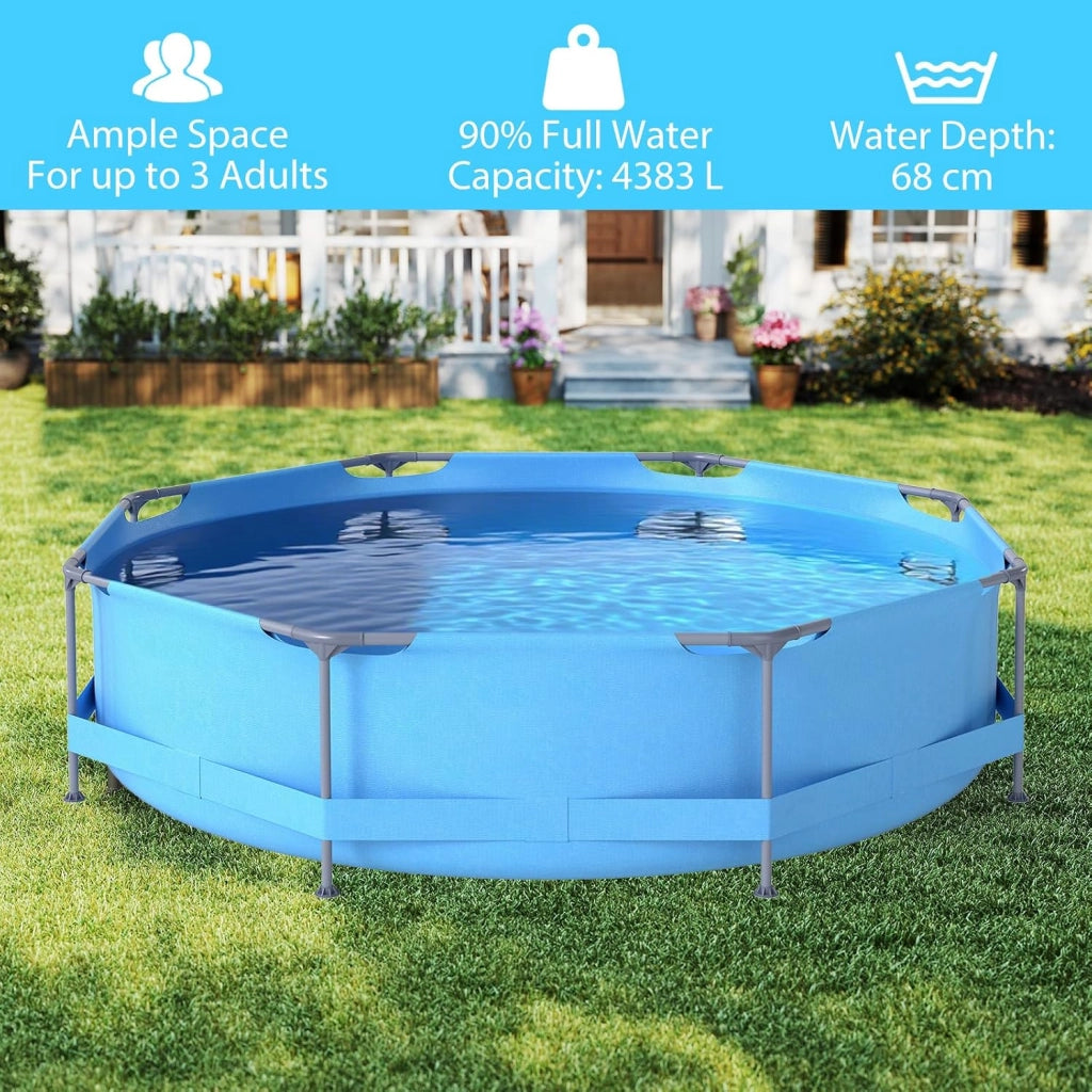 Piscina Fuori Terra, Piscina da Esterno Rotonda Ø300 X 76 CM, 4383L, Struttura in Metallo, PVC Resistente, con Pompa e Filtro, Blu