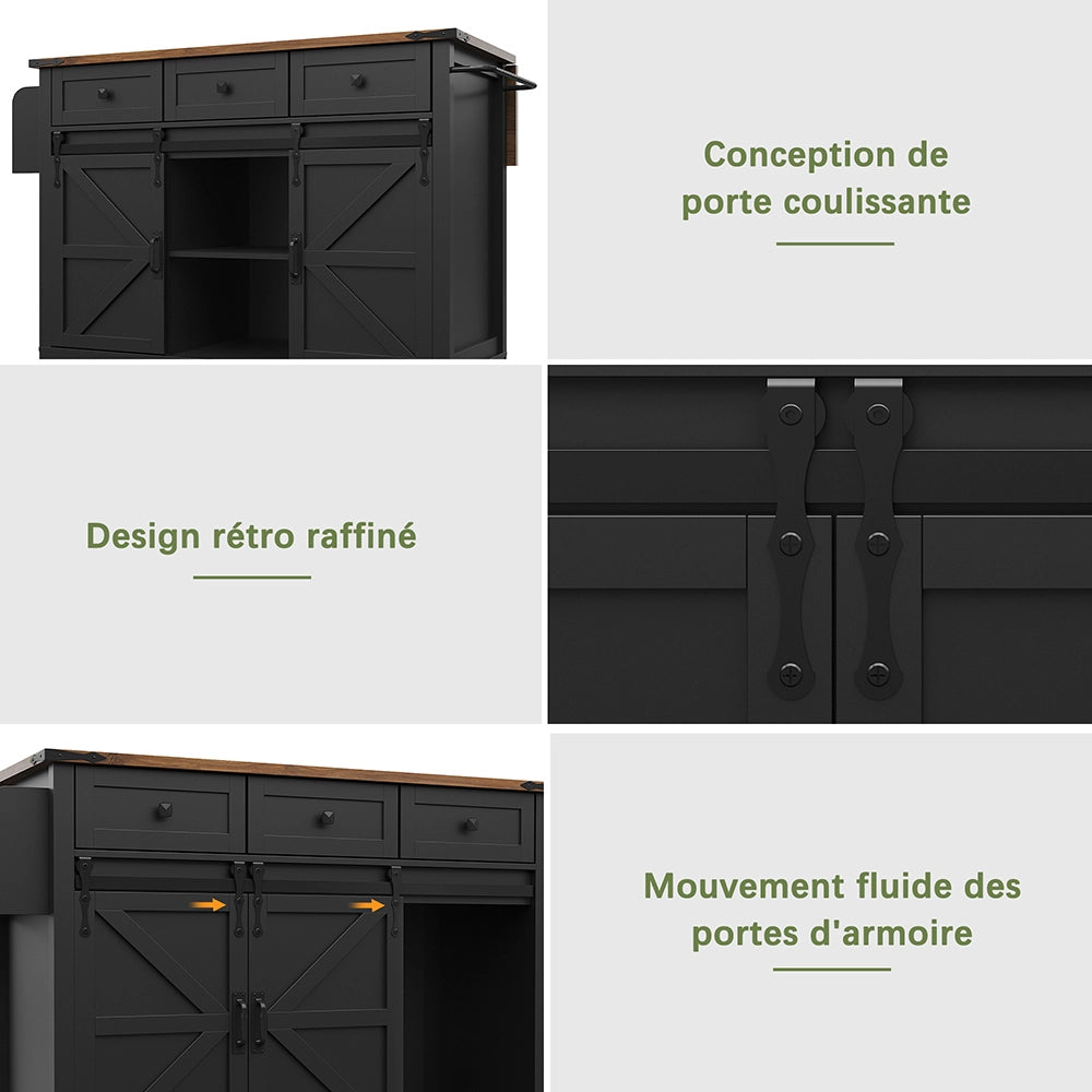 Isola cucina - Xylo - 2 porte scorrevoli/3 cassetti nero