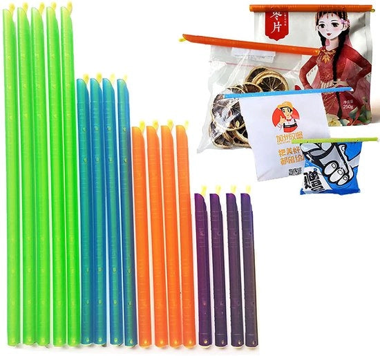 16 pezzi di Stickers di Chiusura per Sacchi di Cibo, 4 colori, Clip di Chiusura per Sacchi di Cibo, Sticks di Chiusura Versatili e Resistenti all'Umidità