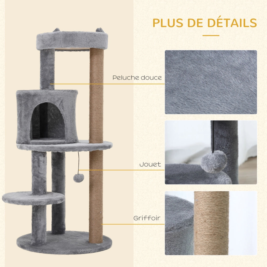 Albero per gatti con piattaforme, nicchia e graffiatoi ¨C zephmum ¨C grigio ?48x104 cm