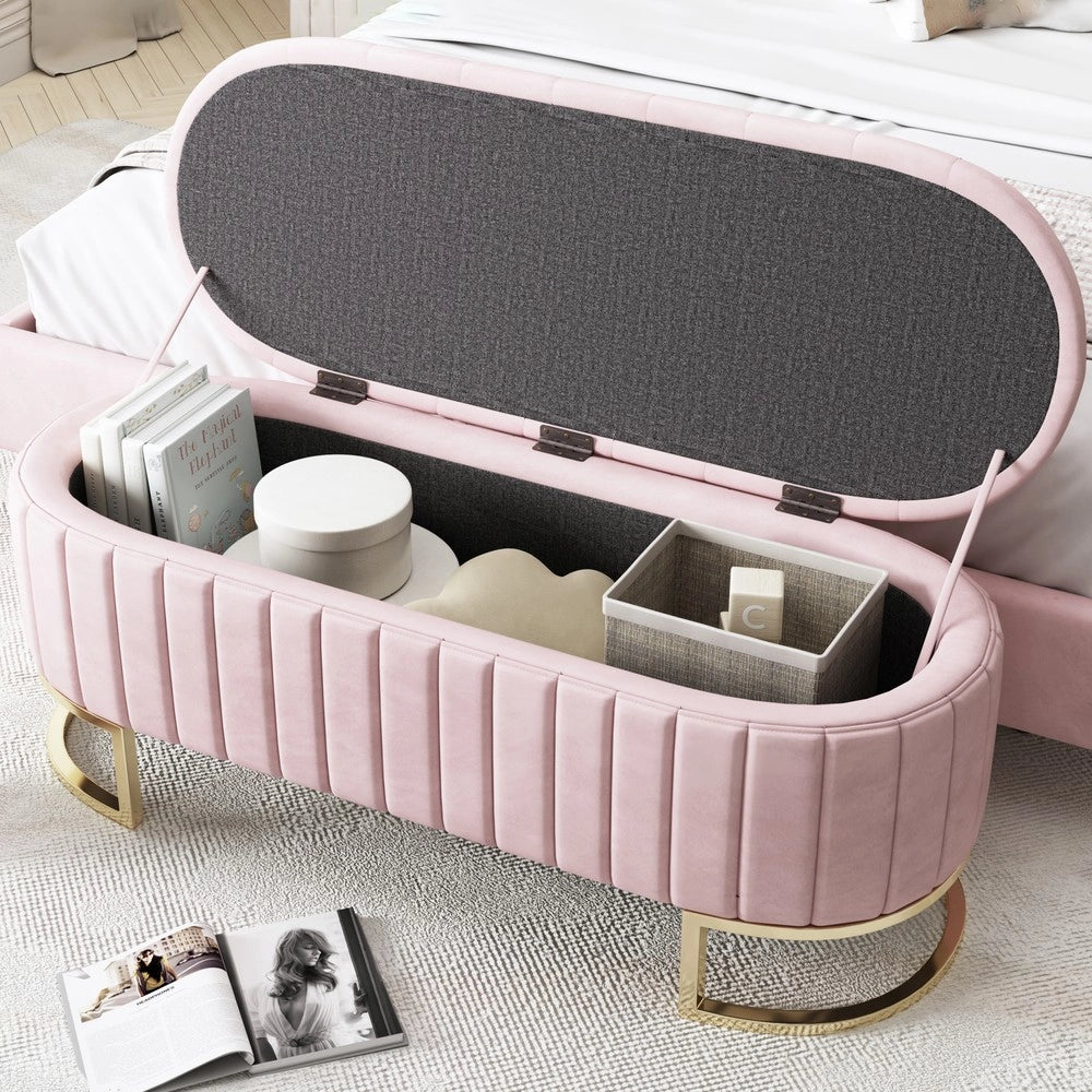 Panca Contenitore Imbottita ¨C Xylo ¨C Velluto Rosa, 120x40 cm