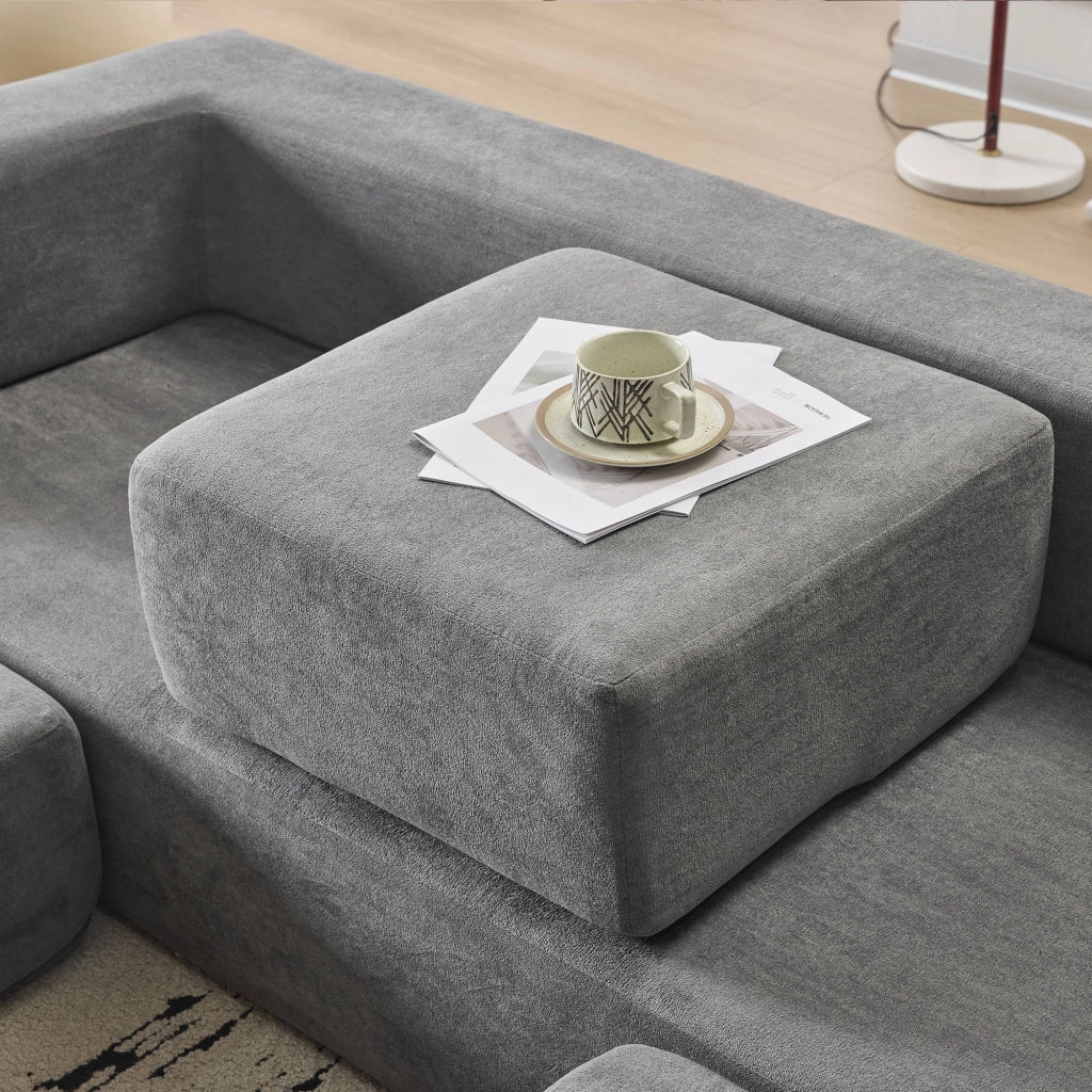 Divano letto modulare multifunzione in chenille grigio, con schiuma ad alta densità e 3 moduli