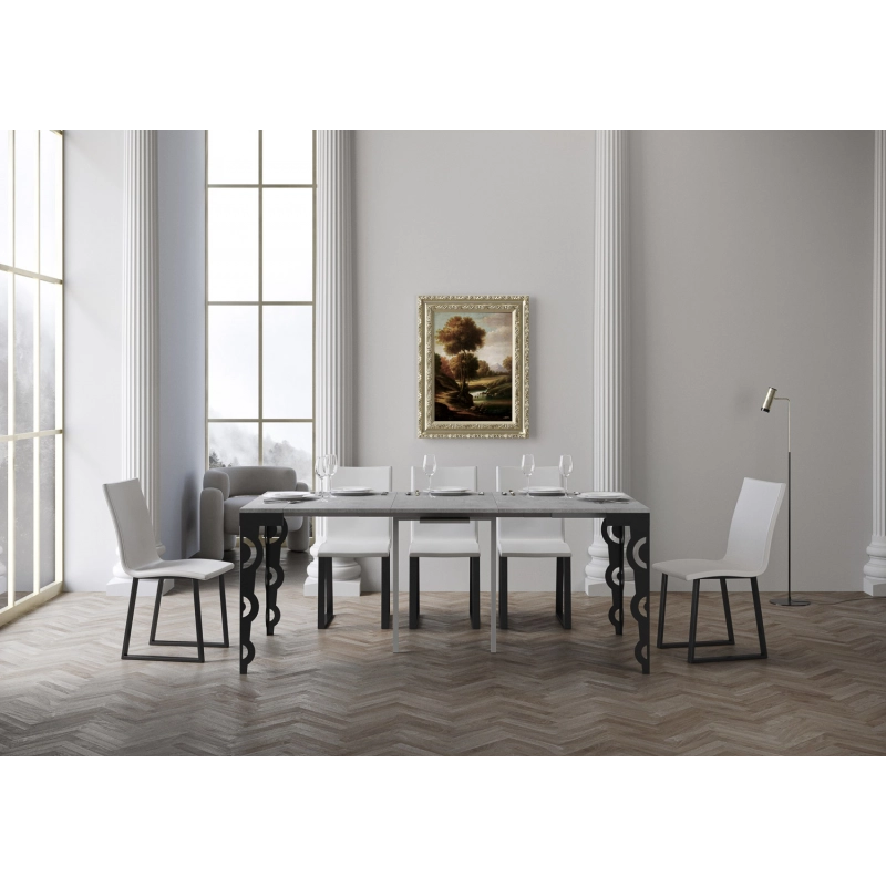 Consolle allungabile 90x40/300 cm Karamay Evolution telaio Antracite - Cemento