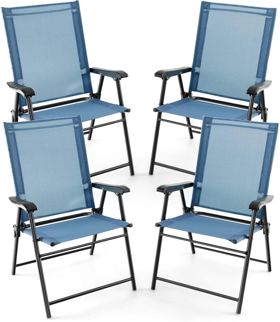 Set di 2 sedie pieghevoli da balcone, portatili, da giardino con schienale, per terrazze, resistenti alle intemperie, pieghevoli, per giardino, balcone, terrazza (blu)