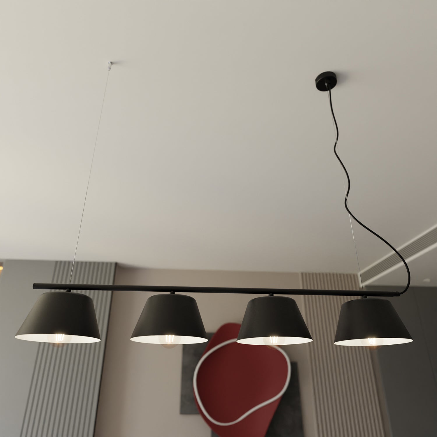 Sospensione Moderna 4 Luci Gelato In Acciaio Nero