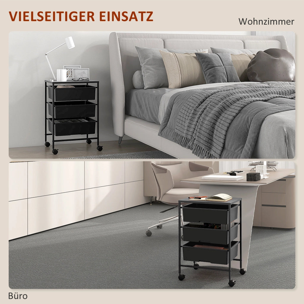 Carrello con Ruote 3 Ripiani ¨C Xylo ¨C Nero 40,8x33,5x60,5 cm