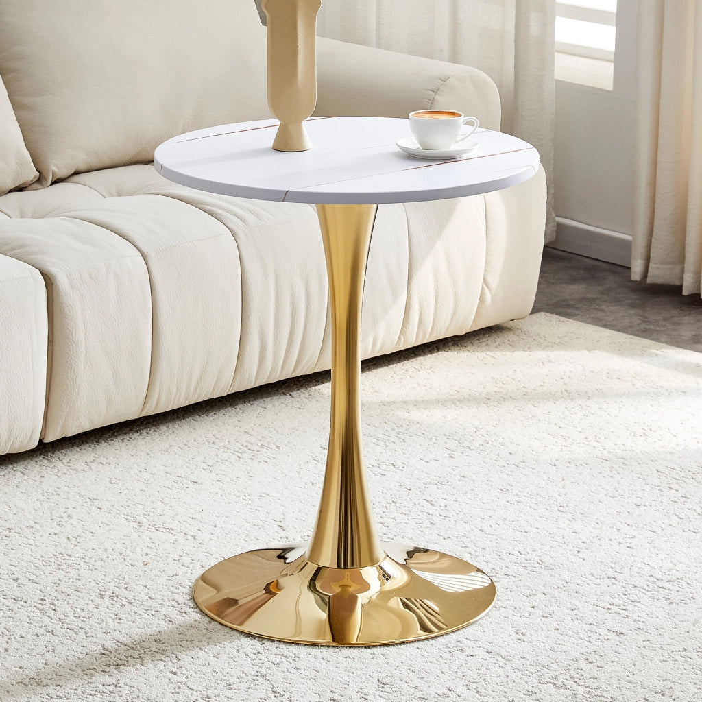Tavolino basso rotondo con piano in MDF termoformato base in metallo stile contemporaneo per soggiorno e sala da pranzo