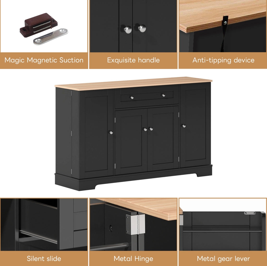 Credenza da cucina moderna 138 cm con cassetto; ante e ripiani interni; nero in MDF