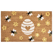 Zerbino in fibra di cocco naturale con fondo antiscivolo in PVC 50 x 80 cm Decorazione con motivo api e fiori