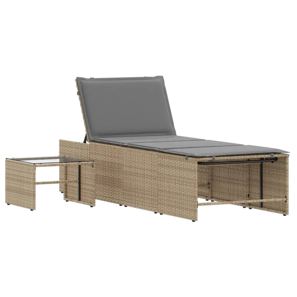 Lettini Prendisole 2 pz | Sdraio da giardino | Lettino da sole con tavolo beige in polyrattan