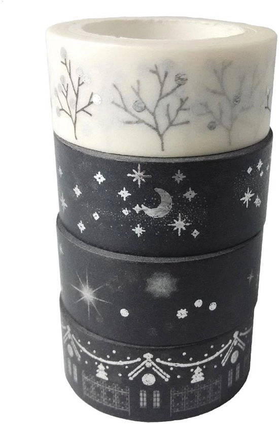 Set di Adesivo Waschi - 4 Rulli - Adesivo Decorativo - Nastro di Maschera - Divertimento DIY - 5 Metri per Rullo - Modelli Unici - Adesivo Decorativo