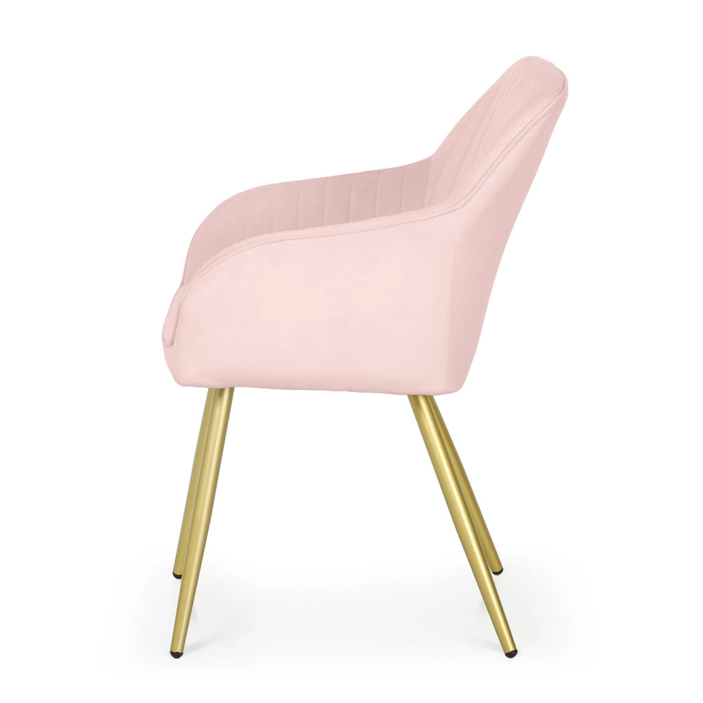 Set di 4 Sedie in velluto con cuciture verticali FLORENCE Rosa Cipria gambe oro