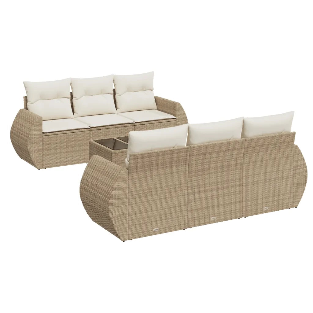 Set Divani da Giardino 7 pz con Cuscini Beige in Polyrattan 3221107