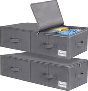 Cassa di Archiviazione da Sotto Letto da 2 Box da Sotto Letto con Coperchio - 70 Litri - Design Pieghevole - 4 Maniglie Reificate - Box di Archiviazione per Abiti - Duveti - Piumoni