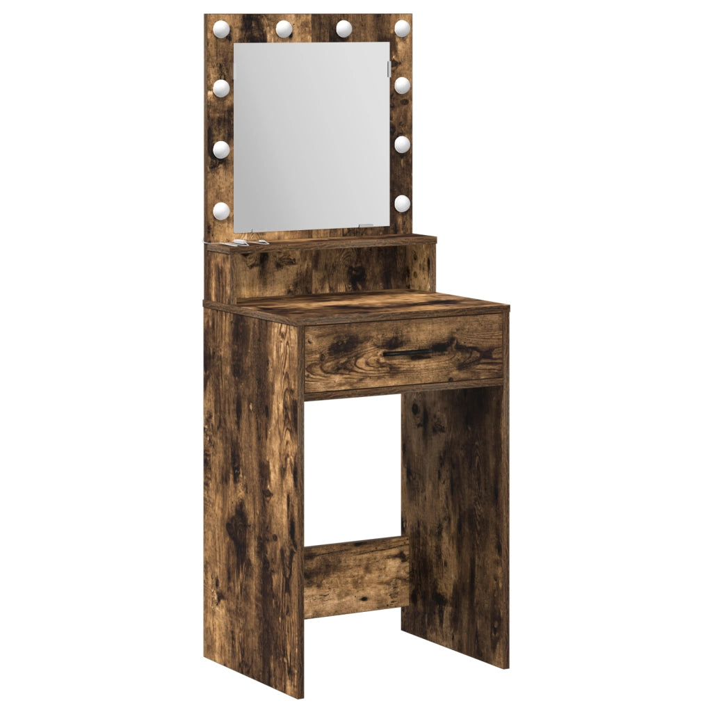 Tavolo da Trucco  con Luci a LED in Quercia Affumicata 50x41x135 cm