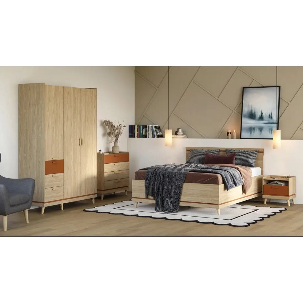 Letto NOKI – 180x200 cm rovere chiaro e moka – Stile scandinavo senza rete