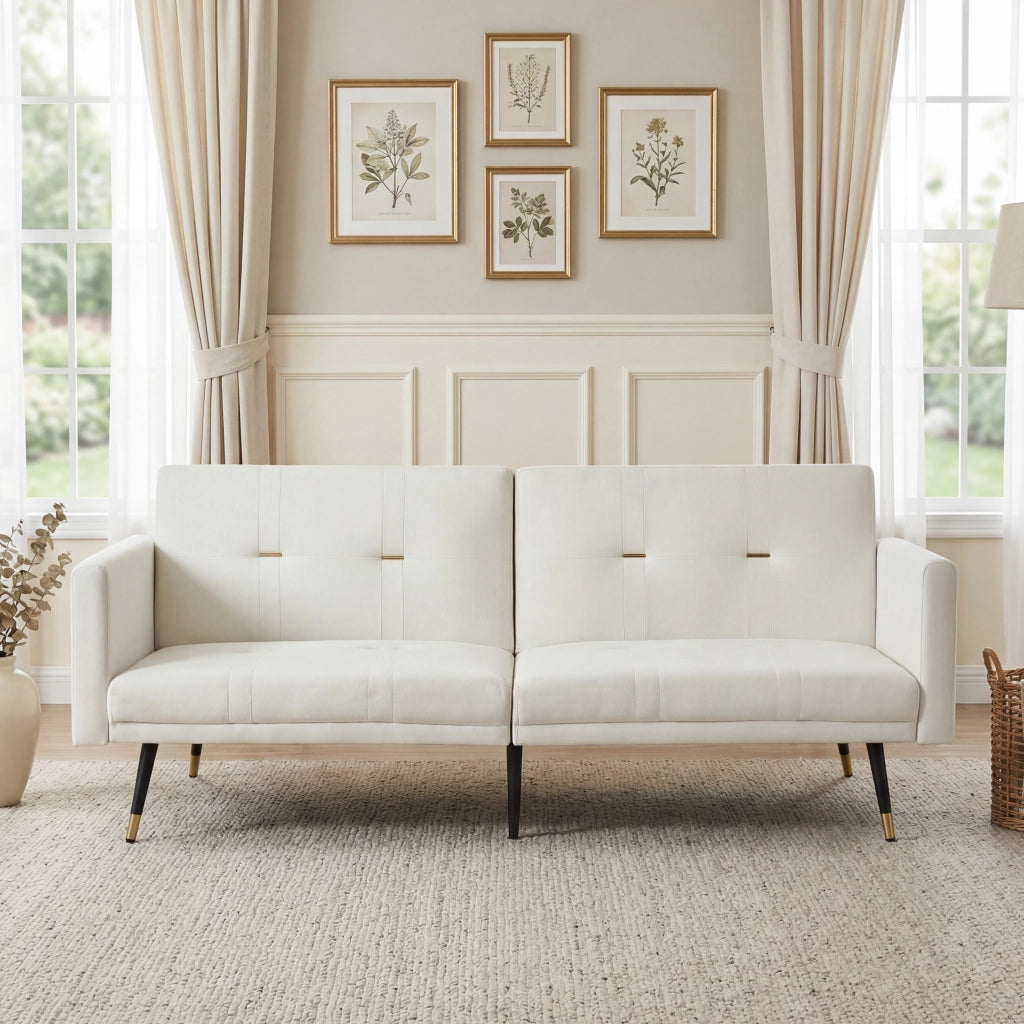 Divano letto 2 posti in velluto con schienali regolabili separatamente 5 posizioni beige 164 × 89 × 70 cm