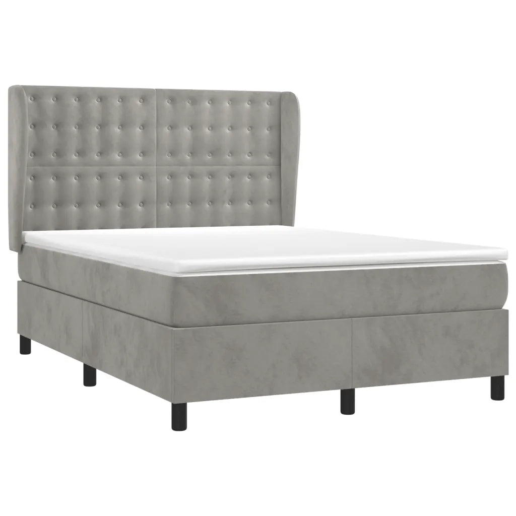 Giroletto a Molle con Materasso Grigio Chiaro 140x190cm Velluto 3129447