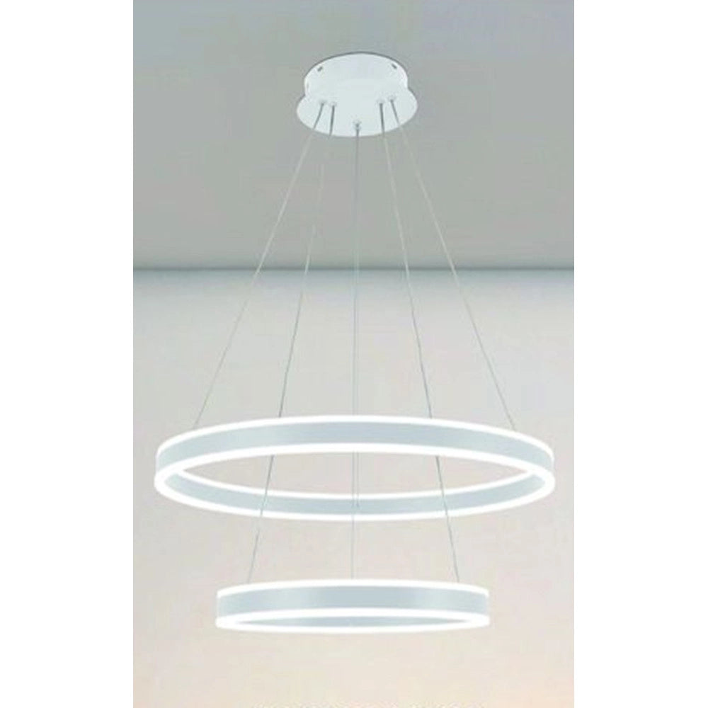 Trade Shop - Lampadario A Sospensione Led Moderno Doppio Cerchio Bianco 58w Con Telecomando 31869 -
