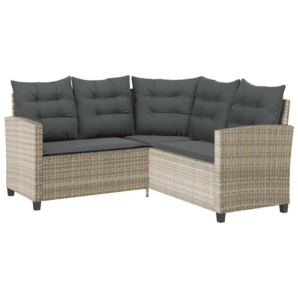 vidaXL Divano Giardino Tavolo e Cuscini a L Grigio Chiaro Polyrattan