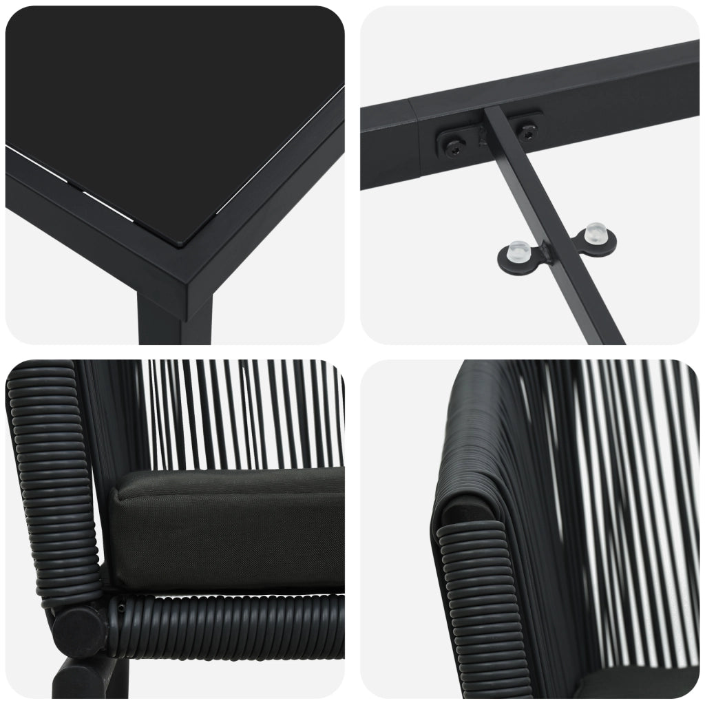 Set da Pranzo da Giardino 7 Pezzi in Rattan Nero