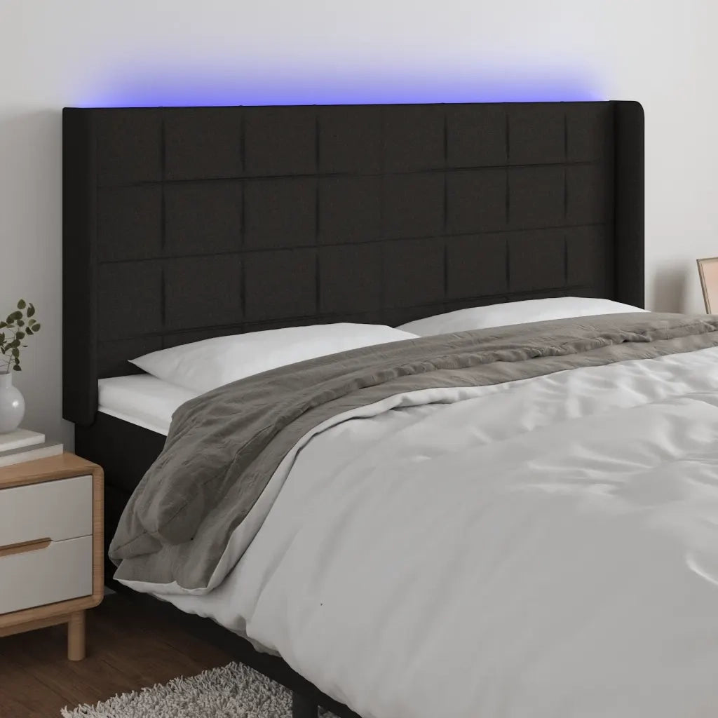 Testiera | Testata a LED Nera 163x16x118/128 cm in Tessuto