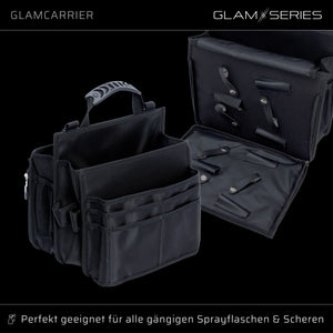 GlamSeries GlamCarrier Borsa porta trucchi con ampio spazio, trousse pieghevole per cosmetici con manico e tracolla, pochette da lavoro ideale per truccatori e parrucchieri