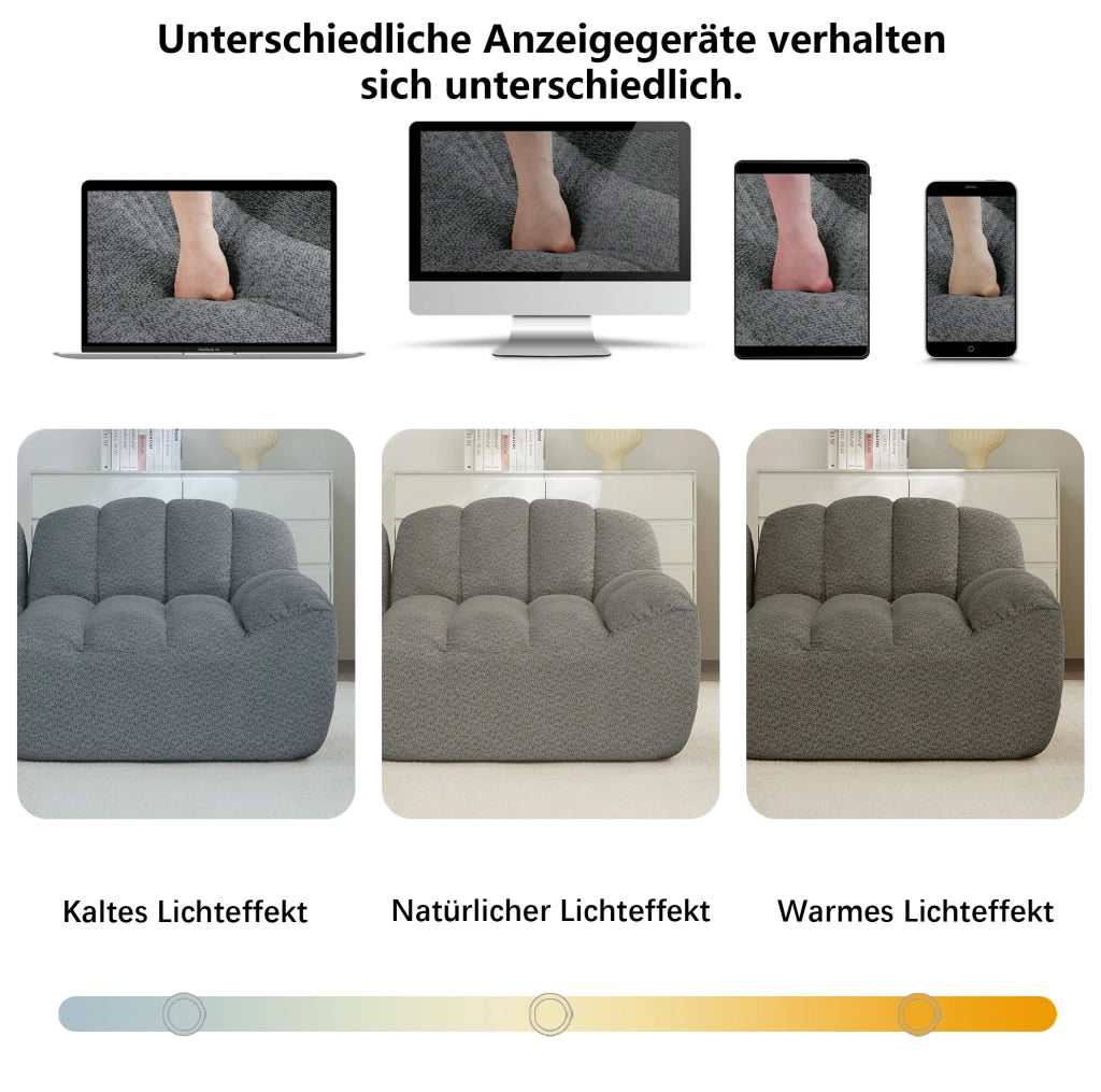 Divano modulare angolare senza struttura 210x165x79 cm in fleece granulato grigio