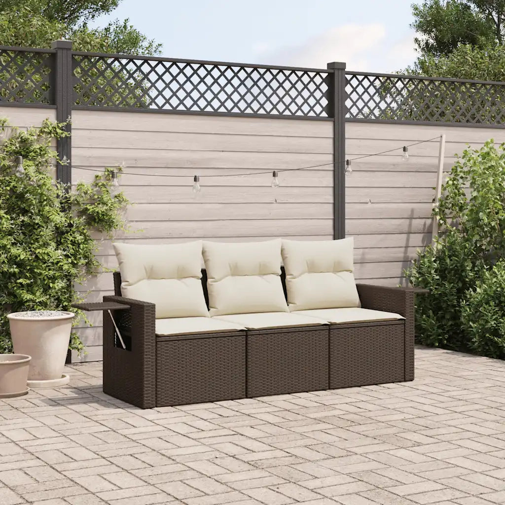Set Divano da Giardino 3 pz | Set Salotto da Giardino con Cuscini Marrone in Polyrattan