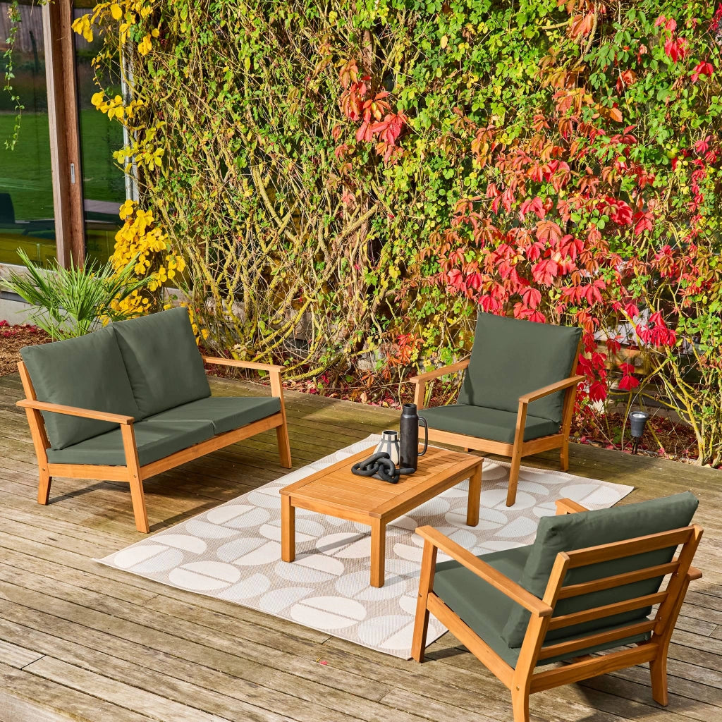 Salotto da giardino in legno di acacia, 4 posti, verde kaki