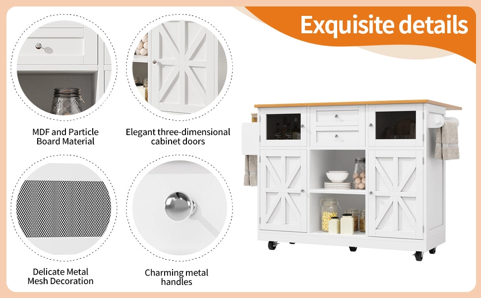 Buffet da Cucina con Ruote e Piano di Lavoro ¨C MINIMAL ¨C Bianco, Legno, con Ante 3D e Ripiani Regolabili