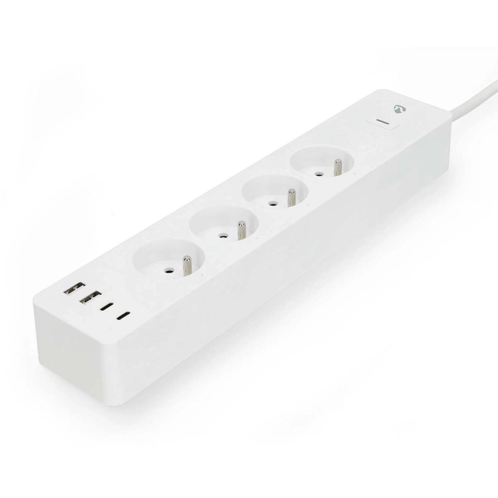 Striscia di alimentazione Wi-Fi Connected 4 uscite 3680W 2m con 4 porte USB Bianco Nedis