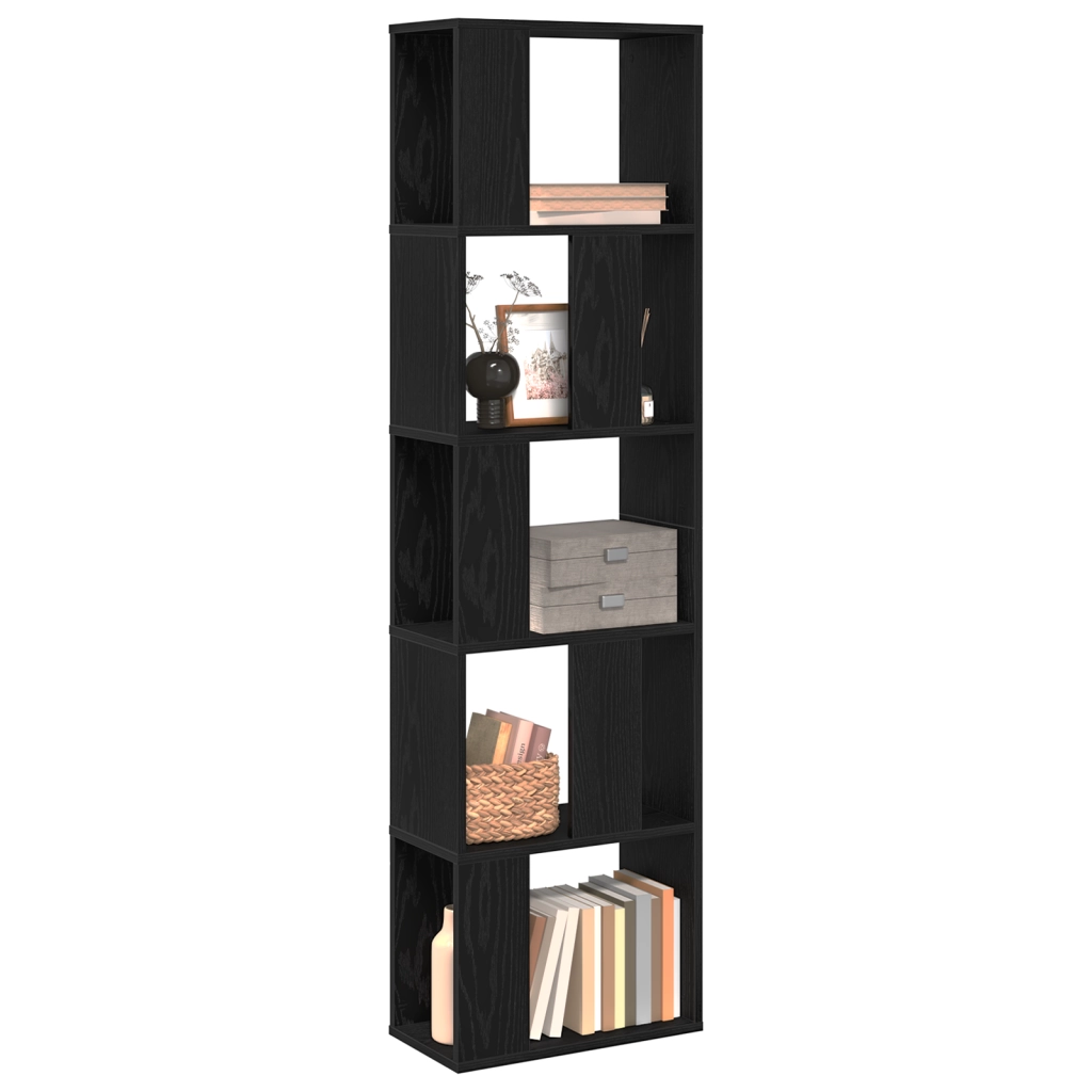Libreria 5 ripiani Nero Rovere 45x23,5x162,5 cm Legno ingegnerizzato