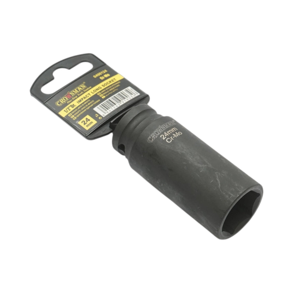 Chiave a bussola a impatto Crownman da 24 mm, attacco quadro da 1/2" in acciaio Cr-Mo
