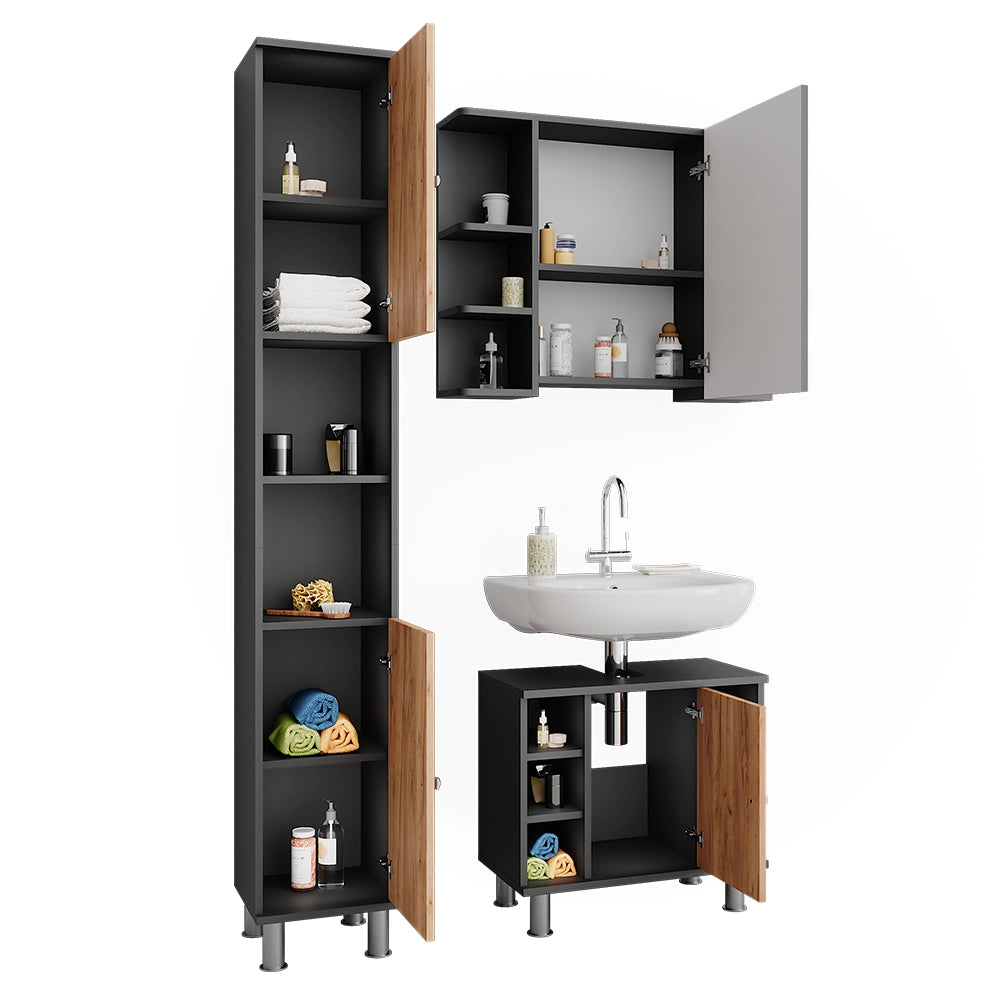Vicco Set di mobili da bagno Antracite/quercia dorata 3 parti con colonna